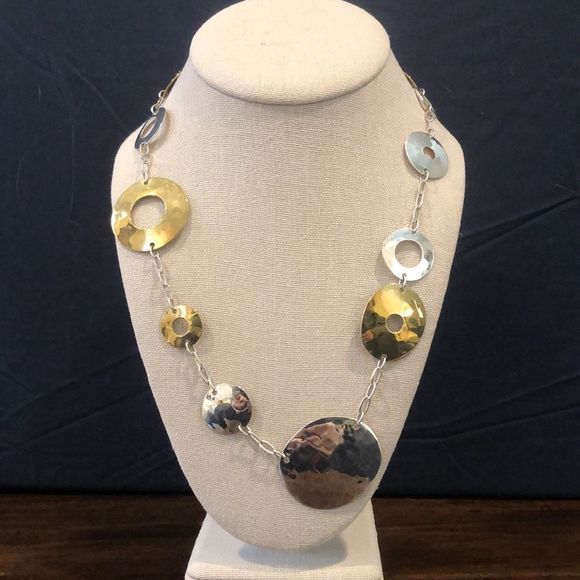 ROBERT LEE MORRIS Two Tone Hammered Sterling Silver Brass Modern Necklace - Picture 9 of 9